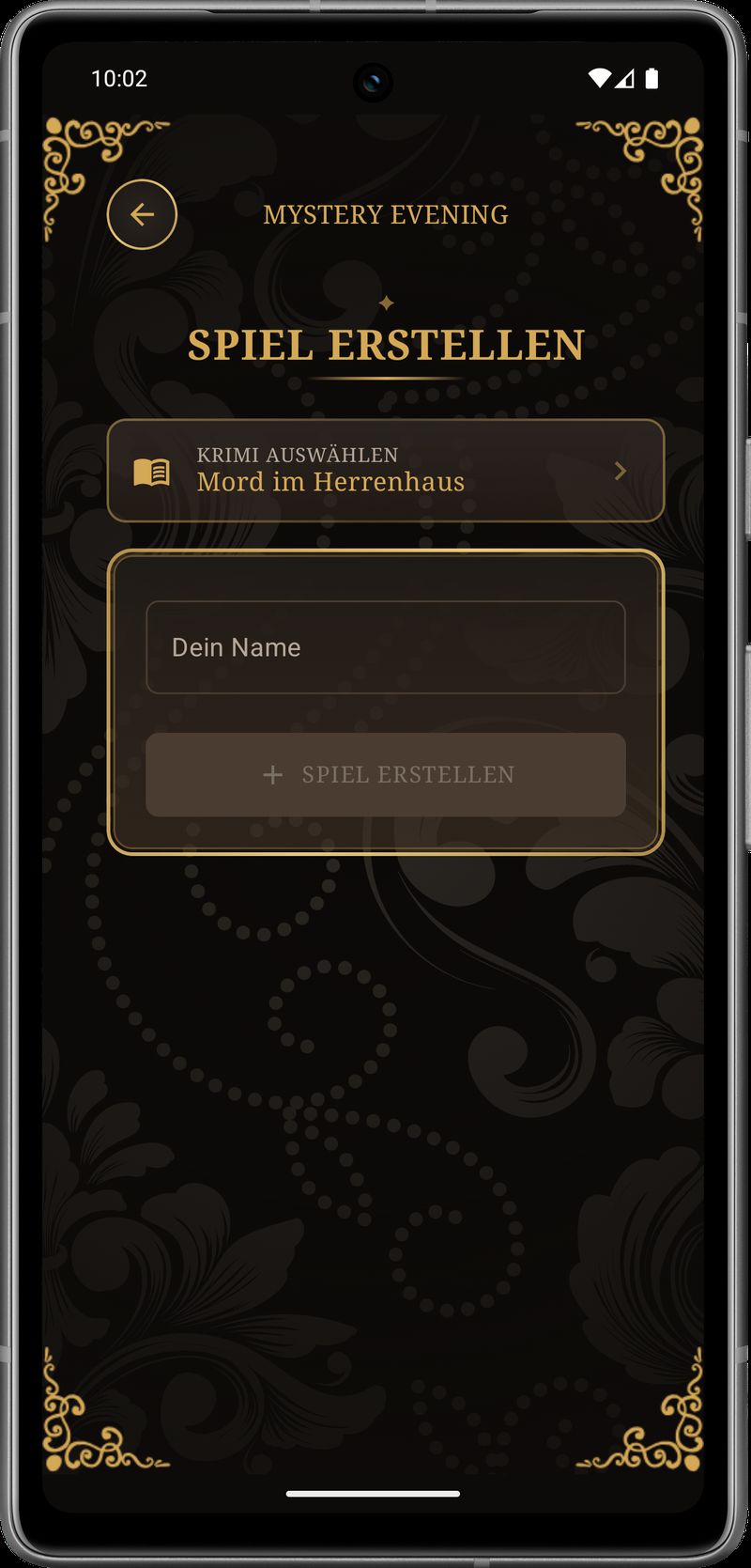 Mystery Evening Lobby - Session erstellen und Freunde einladen